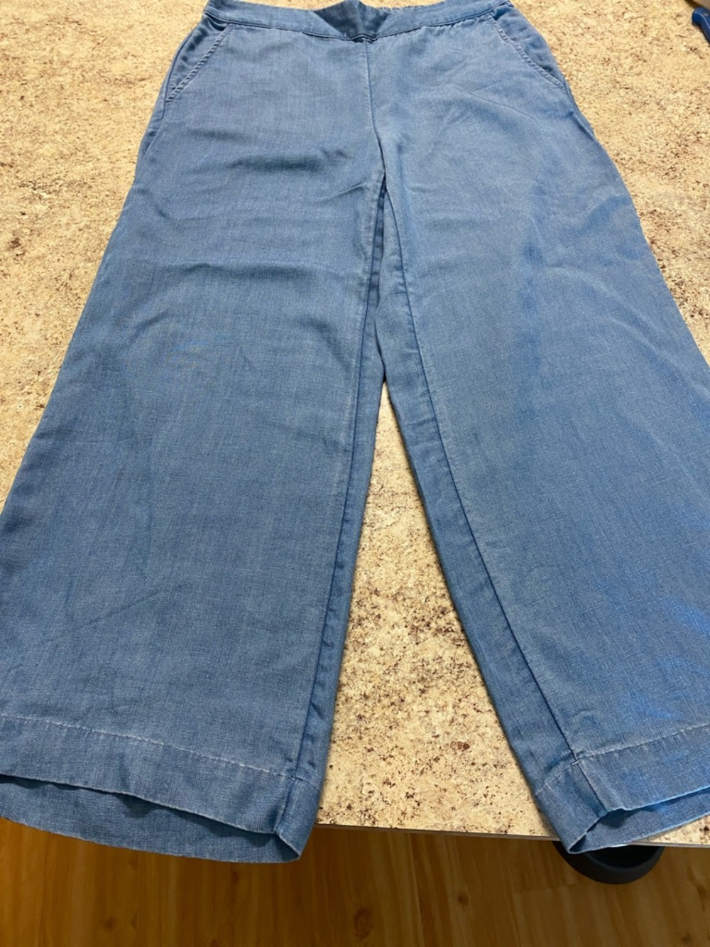 LOFT Light Blue Wide-Leg Chambray Trousers